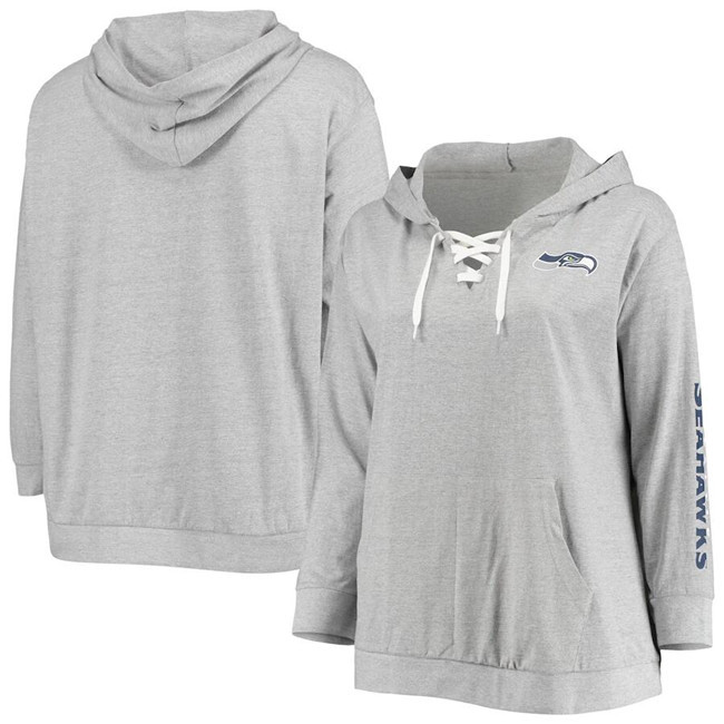 Women's Seattle Seahawks Heathered Gray Lace-Up Pullover Hoodie